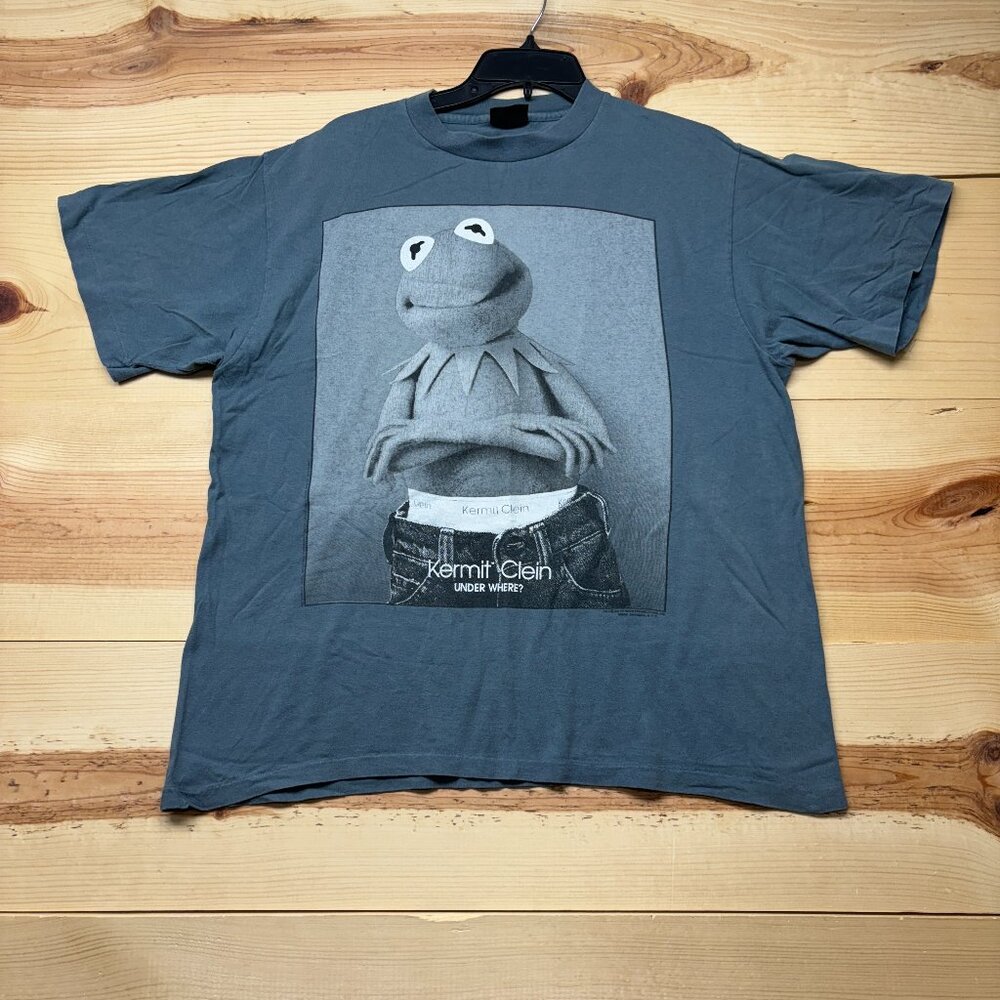 Vintage Kermit The Frog‎ Shirt XL Blue Kermit Clein Calvin Clein Changes Tag 90s